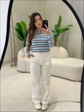 BLUSA MANGA LONGA LISTRADA ARY - AZUL BEBÊ/BERINJELA/DUNAS