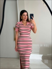 VESTIDO POLO LISTRADO - ROSA BEBE/MARROM