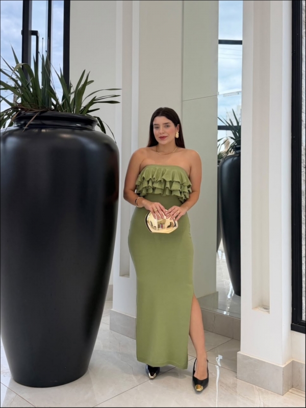 VESTIDO TOMARA QUE CAIA BABADO - VERDE MENTA