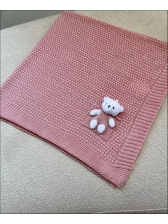 MANTA BEBÊ TRICOT URSO - ROSA BEBE