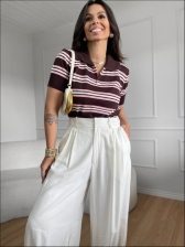 TSHIRT LISTRAS ARY - MARROM COM ROSA