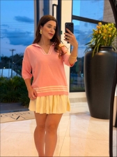 TSHIRT BERENICE - ROSA BEBÊ/ OFF WHITE