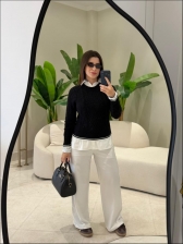 BLUSA BICOLOR VANESSA - PRETO/OFF WHITE