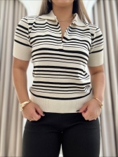 TSHIRT POLO LISTRAS - Off white com preto
