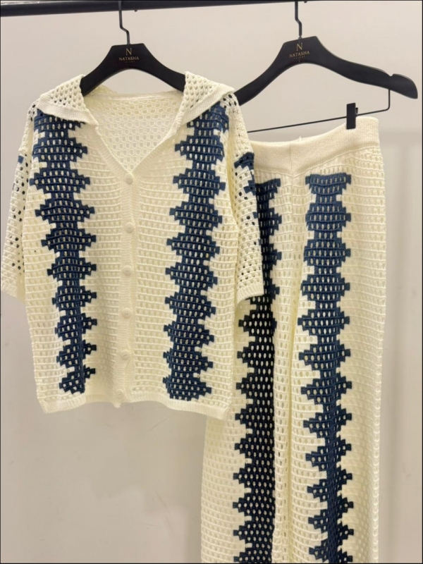 CONJUNTO BICOLOR GLEICE - OFF WHITE/ AZUL JEANS