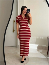 VESTIDO POLO LISTRADO - Vermelho cherry com off white