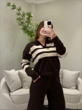 CONJUNTO GOLA POLO LISTRAS - Marrom com bege