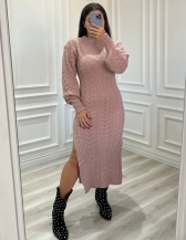 VESTIDO MOUSSE TRANÇA FENDA LATERAL - Rose