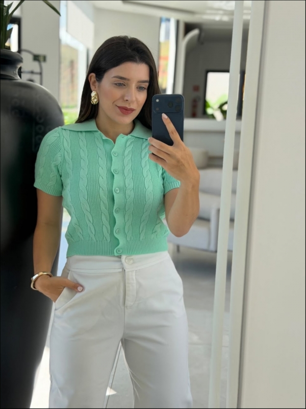 CROPPED POLO TRANÇAS - VERDE AGUA