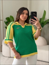 TSHIRT RENDADA BRASIL - VERDE COM  MANGA AMARELO