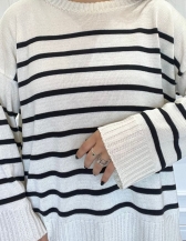 MAXI TRICOT LISTRAS CHLOE - Off white com preto