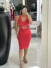 VESTIDO SEM MANGA VAZADO - LARANJA CLARO