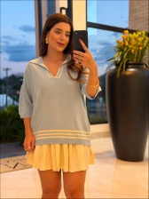 TSHIRT BERENICE - Azul bebê com off white