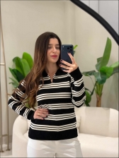 BLUSA BICOLOR ANTONIA - PRETO/OFF WHITE