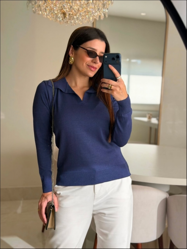BLUSA ARY MANGA LONGA LISA - AZUL JEANS