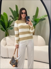 BLUSA LISTRADA PÉTALA - Areia com Branco