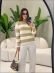 BLUSA LISTRADA PÉTALA - Areia com Branco