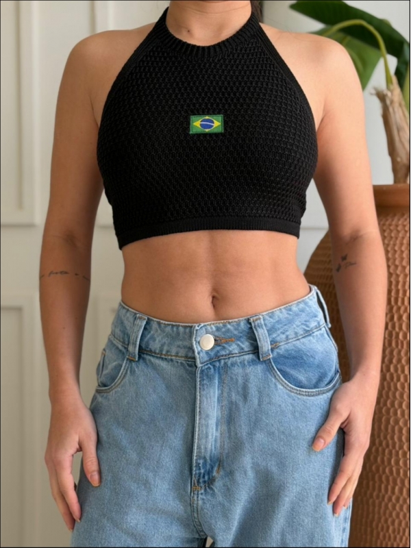 TOP APLIQUE BANDEIRA - PRETO