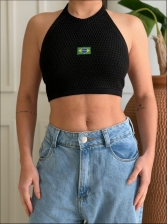 TOP APLIQUE BANDEIRA - PRETO