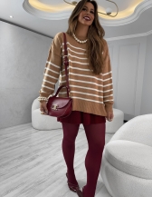 MAXI TRICOT LISTRAS CHLOE - Bege novo com off white