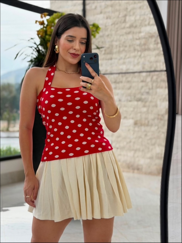 REGATA LUCY POÁ - VERMELHO COM BRANCO