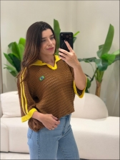 TSHIRT RENDADA BRASIL - MARROM/AMARELO