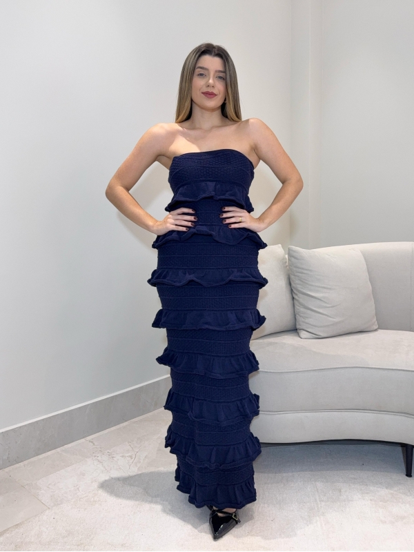 VESTIDO BABADOS MALIBU - Azul marinho