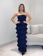 VESTIDO BABADOS MALIBU - Azul marinho