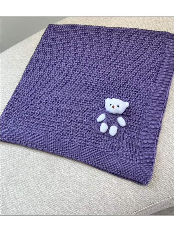 MANTA BEBÊ TRICOT URSO - LILAS