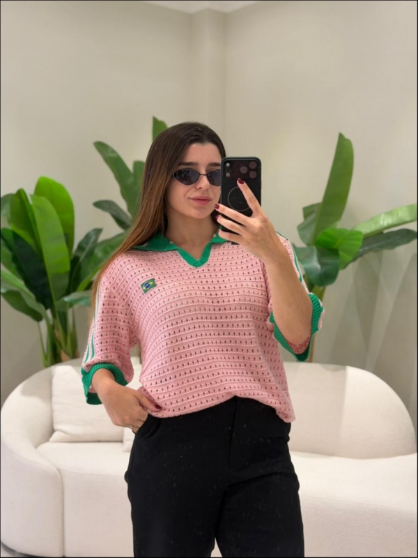 TSHIRT RENDADA BRASIL - ROSA BEBE