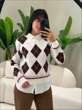 BLUSA ESCOCESA GERLANE - Off white com marrom