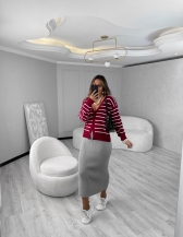 CASACO LISTRADO ROSANA - Vermelho cherry com off white