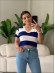 CROPPED LISTRADO BRASIL - Azul com branco