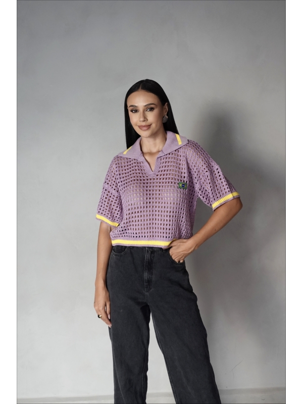 CROPPED GOLA POLO BANDEIRA - LILAS