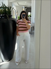 TSHIRT LISTRADA TRICORES - OFF WHITE/ROSA/MARROM