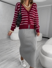 CASACO LISTRADO ROSANA - Vermelho cherry com off white