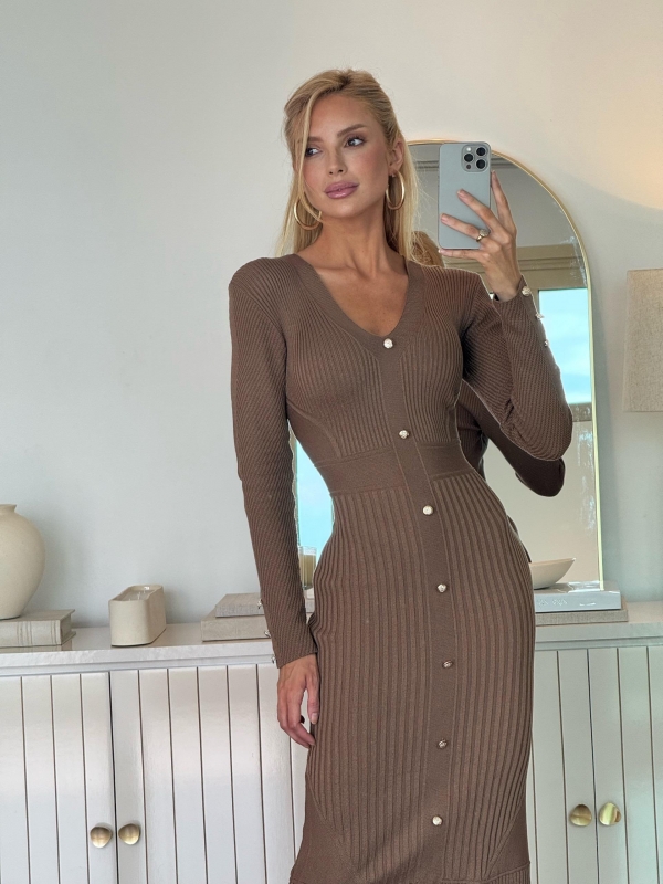 VESTIDO CANELADO HALEY - Caqui