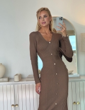 VESTIDO CANELADO HALEY - Caqui