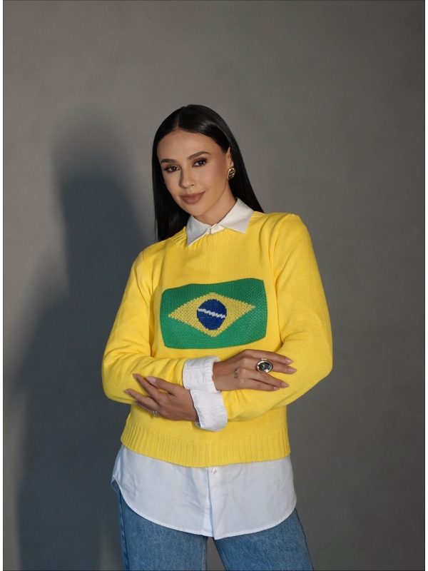 MAXI CROPPED MANGA LONGA BRASIL - AMARELO