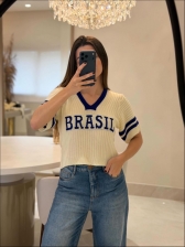 CROPPED NEW BRASIL - OFF WHITE/ AZUL BIC