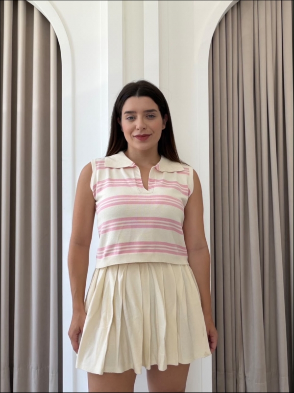MAXI CROPPED BICOLOR RITA - Off white com rosa light