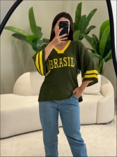 BLUSA AMPLA BRASIL LISA - VERDE MILITAR COM AMARELO