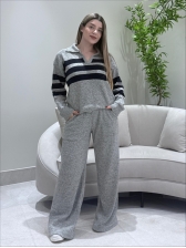 CONJUNTO GOLA POLO LISTRAS - Cinza com preto