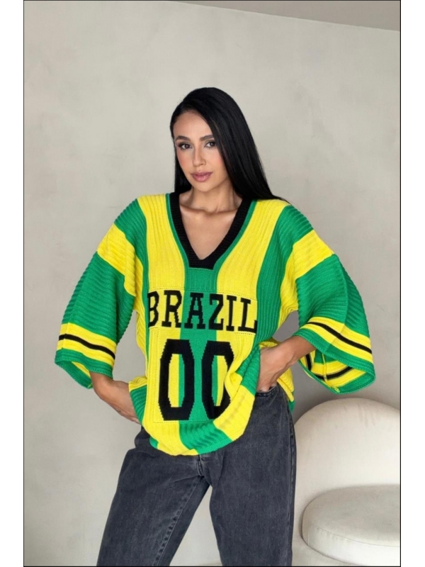 BLUSA LISTRADA BRAZIL 00 - VERDE/AMARELO/PRETO