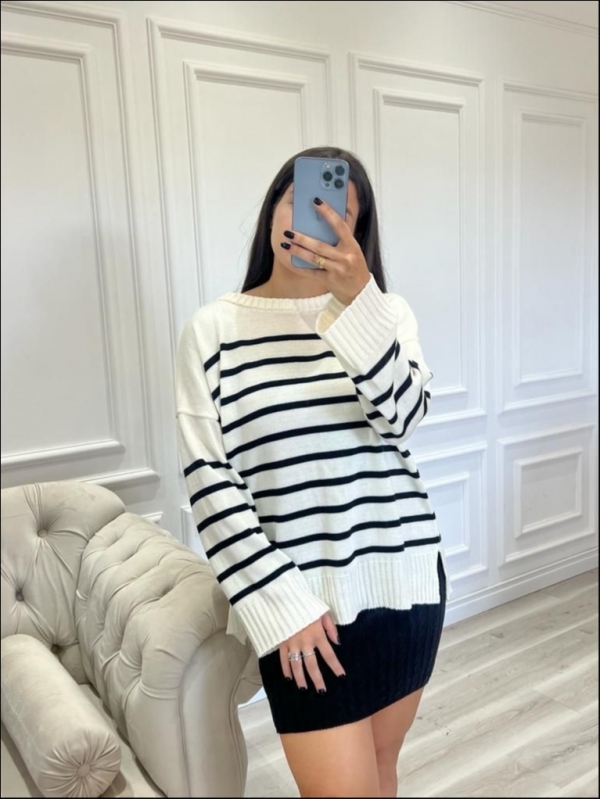 MAXI TRICOT LISTRAS CHLOE - BRANCO/ PRETO