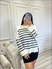 MAXI TRICOT LISTRAS CHLOE - BRANCO/ PRETO