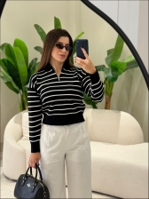 BLUSA LISTRADA KEITY - PRETO COM BRANCO