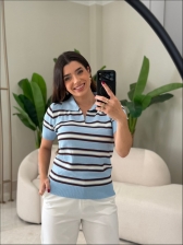 TSHIRT LISTRAS ARY - AZUL BEBÊ/BERINJELA/DUNAS