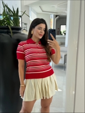 TSHIRT POLO LISTRAS - VERMELHO/OFF WHITE
