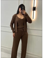 CONJUNTO MOUSSE CANELADO TRÊS PEÇAS GIANE - MARRON